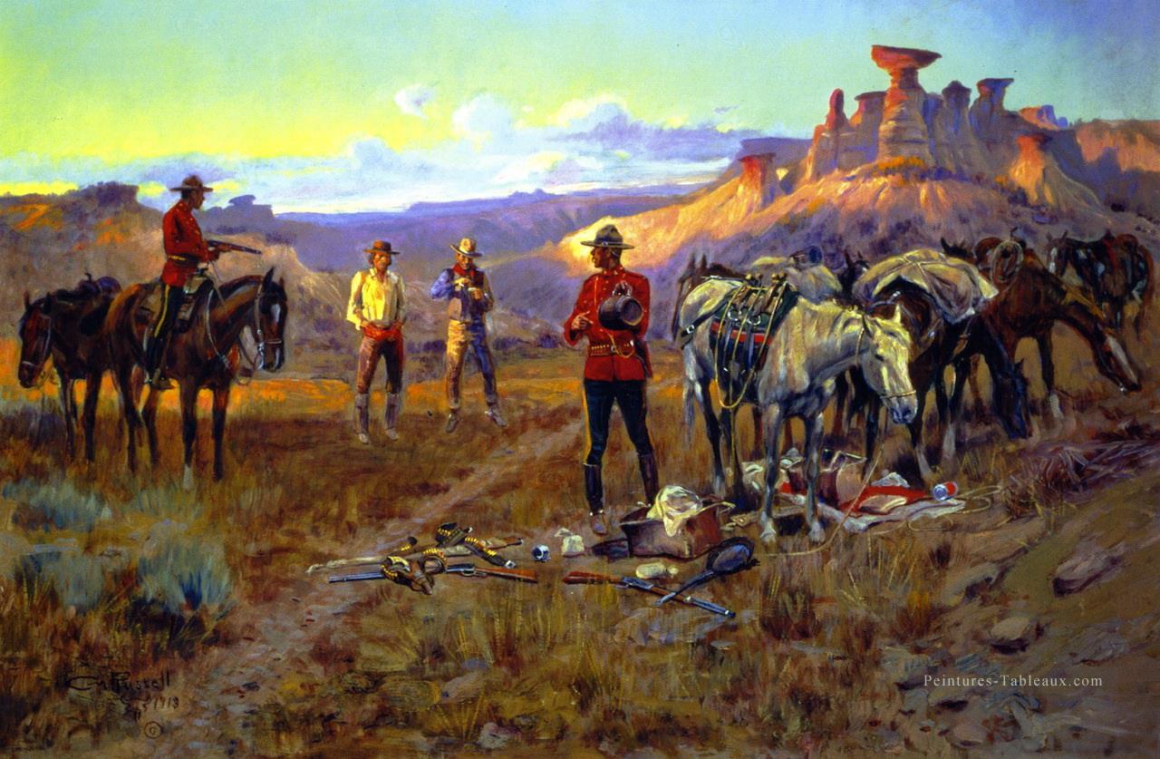 contrebandiers de whisky pris avec les marchandises 1913 Charles Marion Russell Indiana cow boy Peintures à l'huile